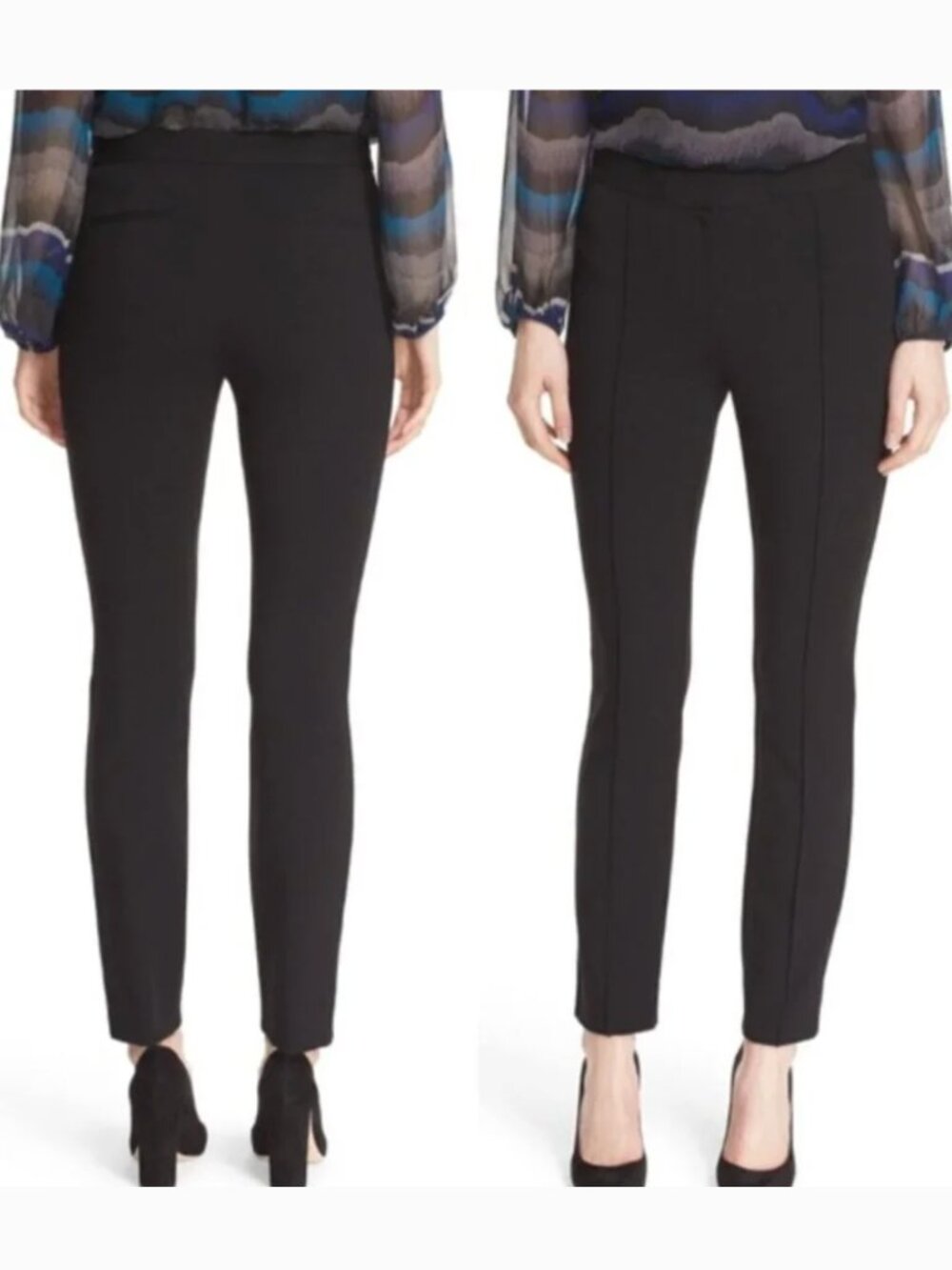 DIANE VON FURSTENBERG DVF Trexler Slim Leg Pants Solid Black Seamed Detail Work